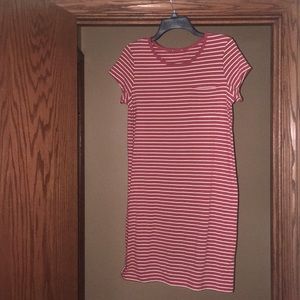 Dark orange and white striped t-shirt dress.